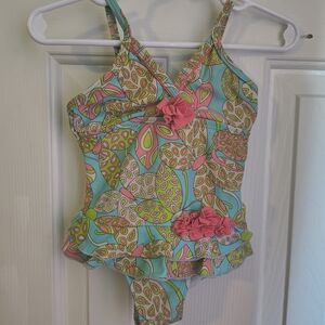 Hartstrings Kids Swim One Piece - Pink and Green Floral